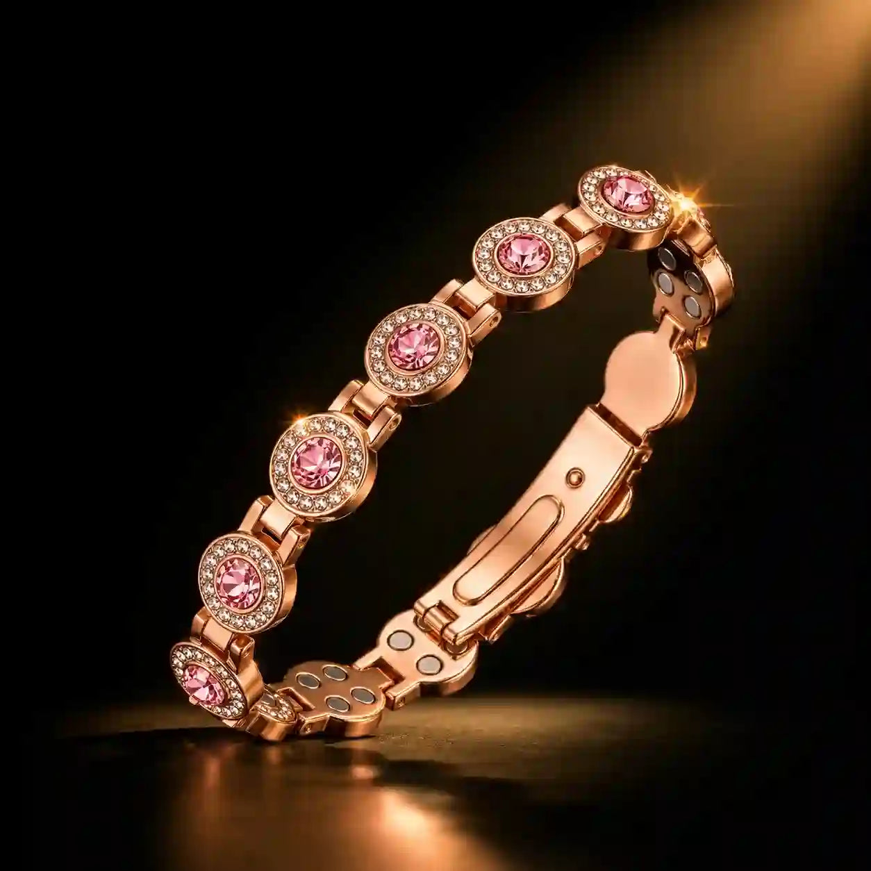 Pulsera magnética de Cobre para Mujer Regulable | Diseño Cristales Rosados