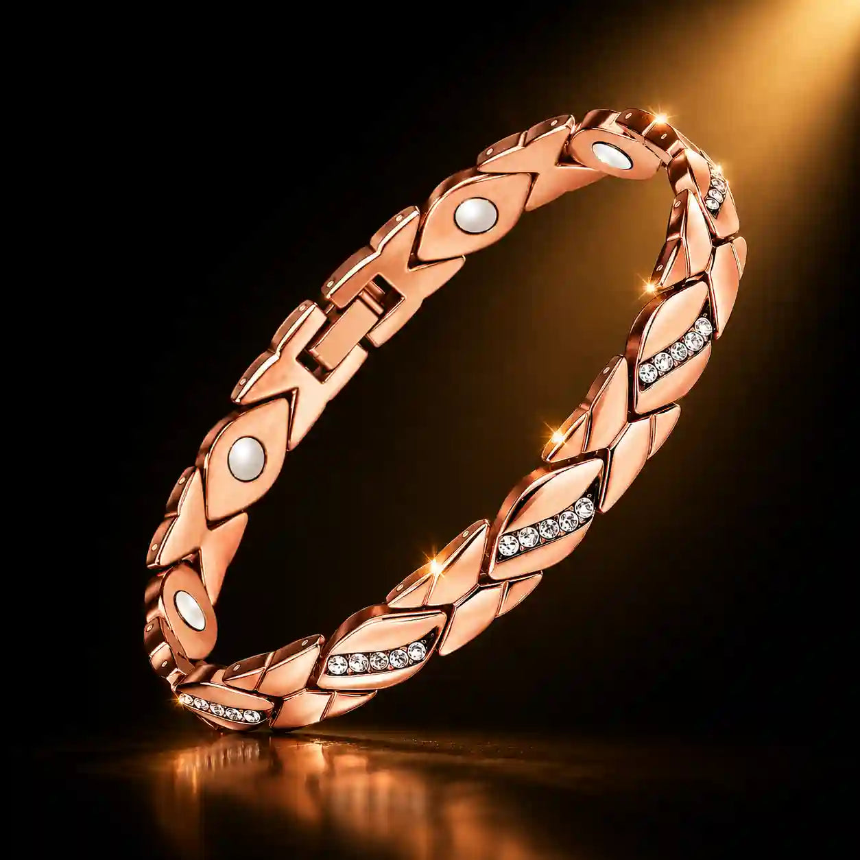 Pulsera magnética de Cobre para Mujer |Regulable Diseño Transversal , x2 anillos magnéticos regulables