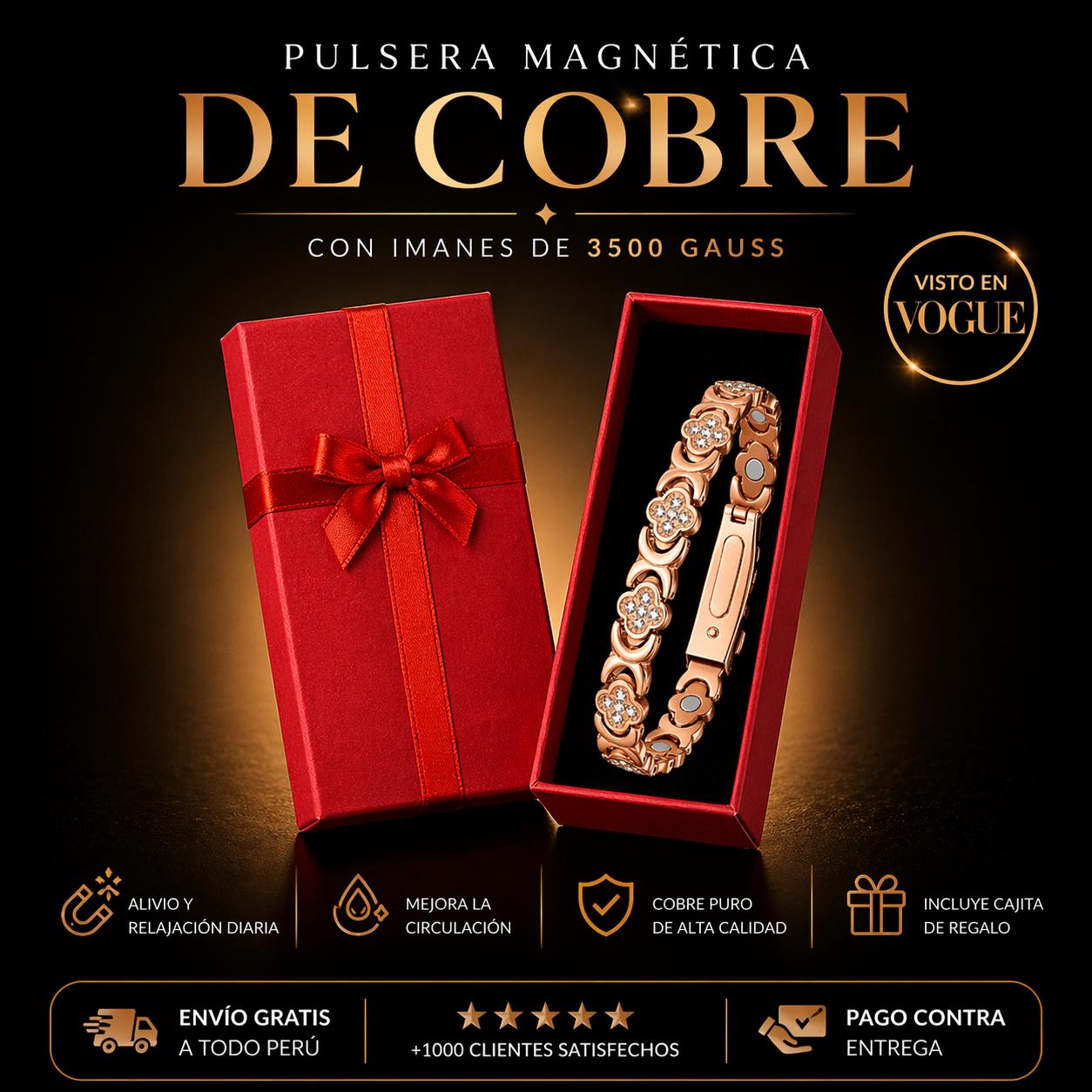 Pulsera Trébol Magnética de Cobre para Mujeres con Anillo magnético de Cobre de Regalo