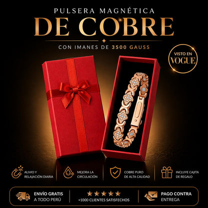 Pulsera Trébol Magnética de Cobre para Mujeres con Anillo magnético de Cobre de Regalo