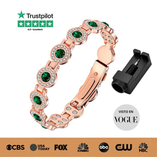 Pulsera magnética de Cobre para Mujer Regulable | Diseño Cristales de Esmeralda
