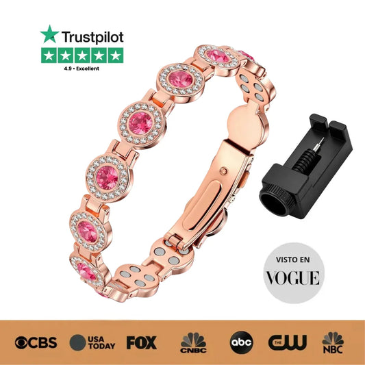 Pulsera magnética de Cobre para Mujer Regulable | Diseño Cristales Rosados