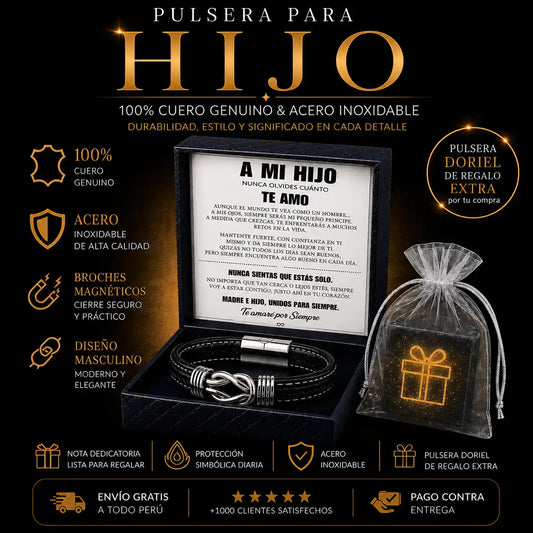 Pulsera de Cuero + Símbolo Amor Infinito | Regalo ideal para tus hijos