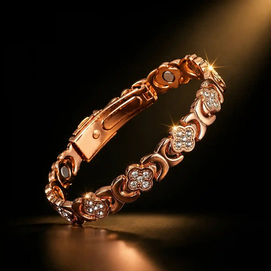 Pulsera Trébol Magnética de Cobre para Mujeres con Anillo magnético de Cobre de Regalo