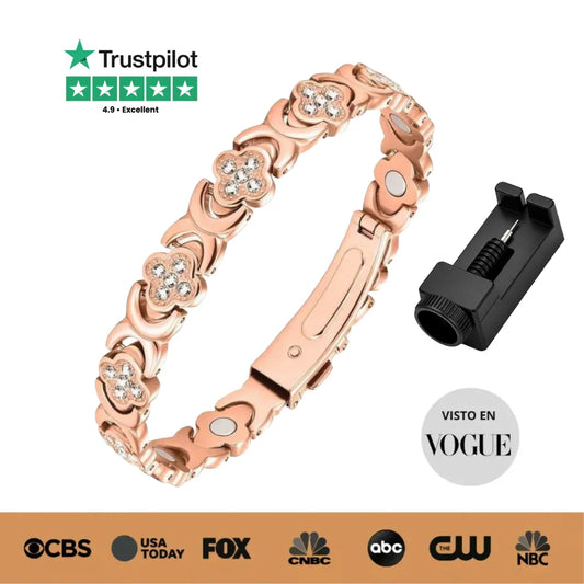 Pulsera magnética de Cobre para Mujer Regulable | Diseño Cristales de Trébol
