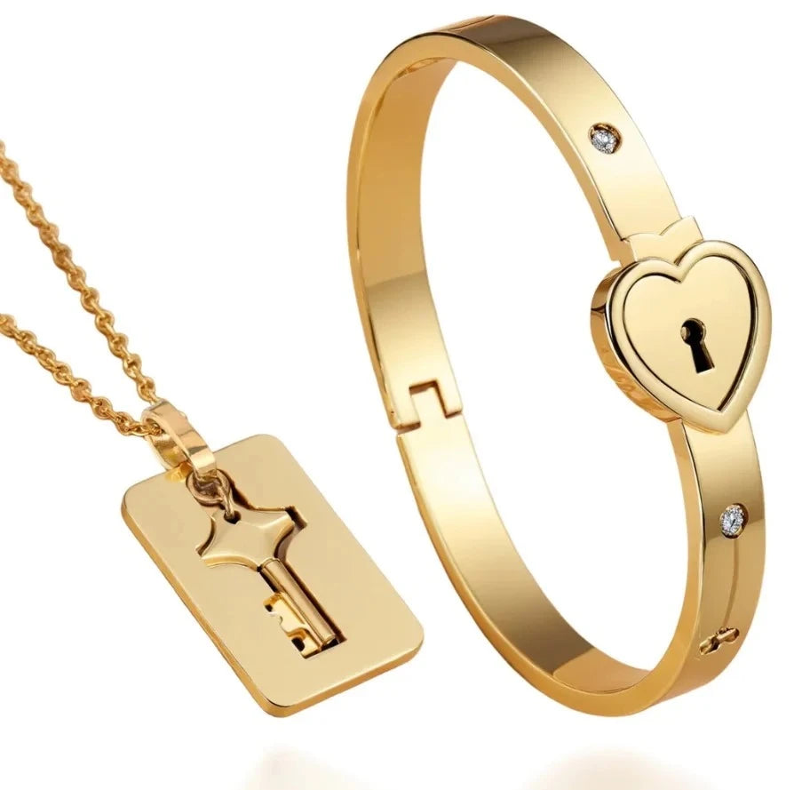 Juego de joyas para parejas|Candado en forma de corazon